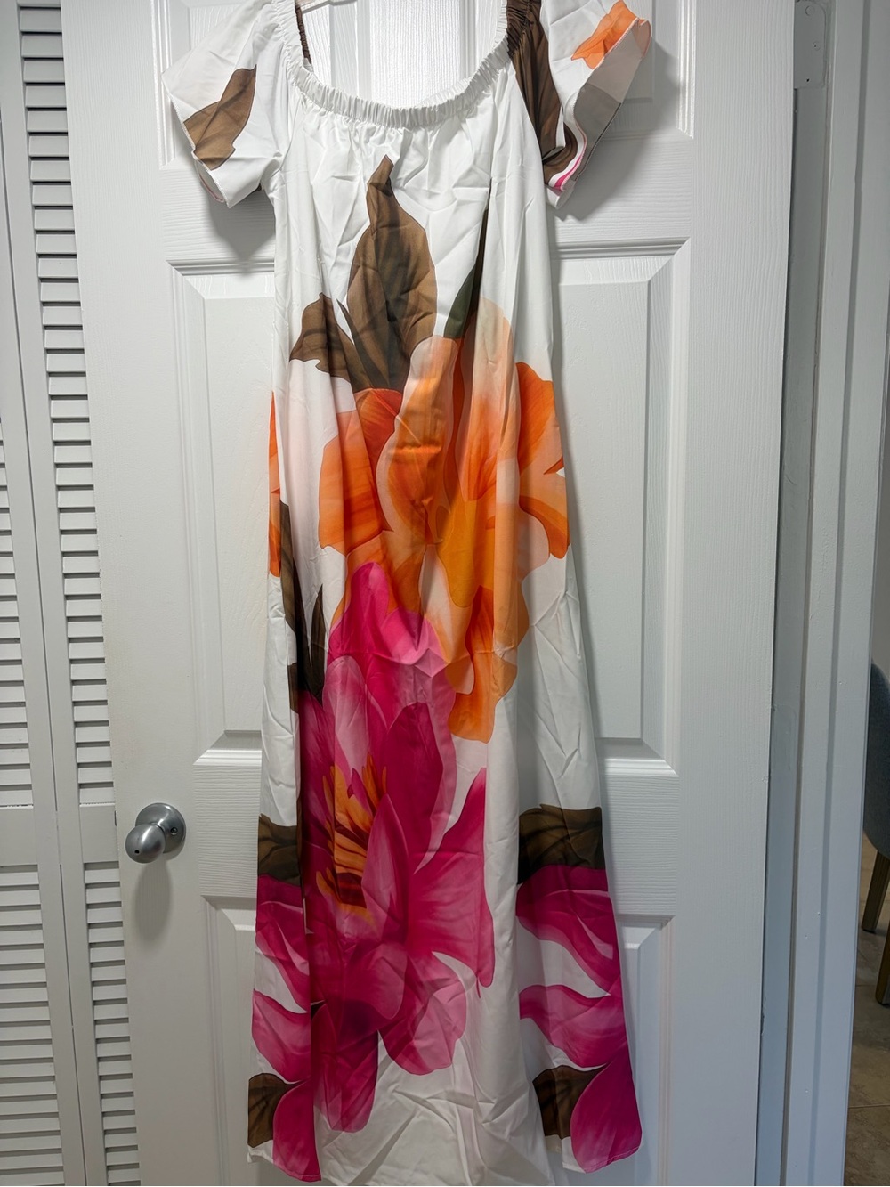 SHEIN White Maxi Dress with Pink and Orange Floral Print